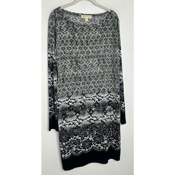 Michael Kors Women’s Black Gray Snake Print Long Sleeve Dress Size XL - Picture 2 of 5